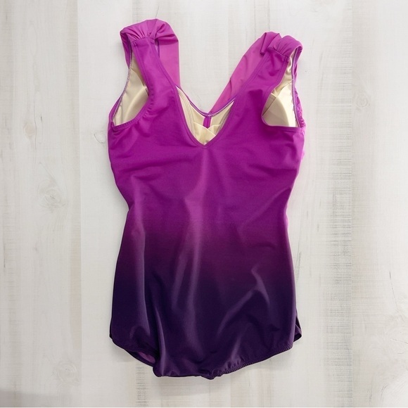 LANDS END womens runched slimming ombré swim suit one piece travel vacation 10 - Picture 6 of 7